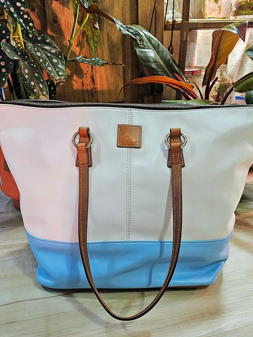 Dooney and Bourke Large Tobi Tote White Blue Color Block